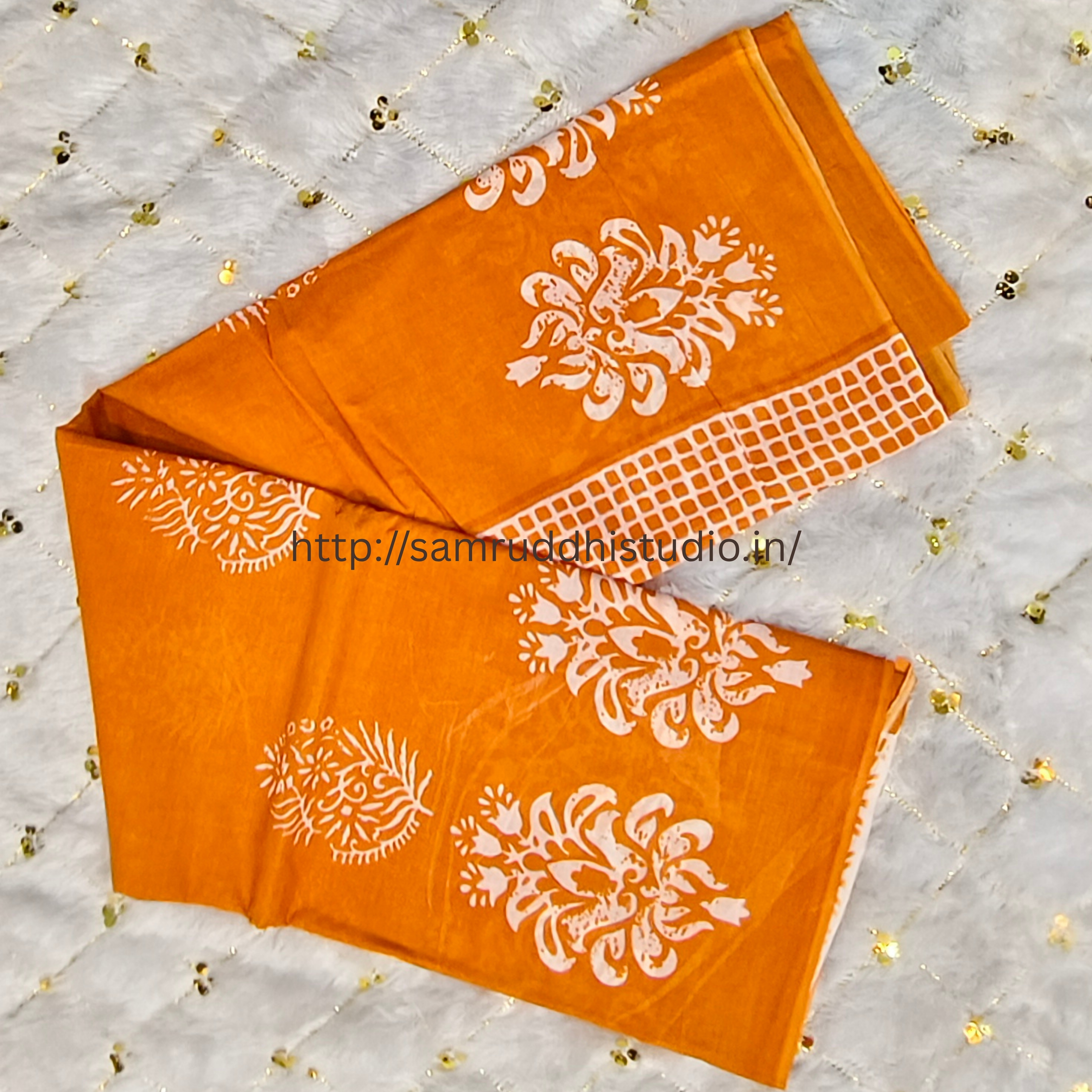 BAGRU PRINT MULMUL COTTON SAREE 92*80